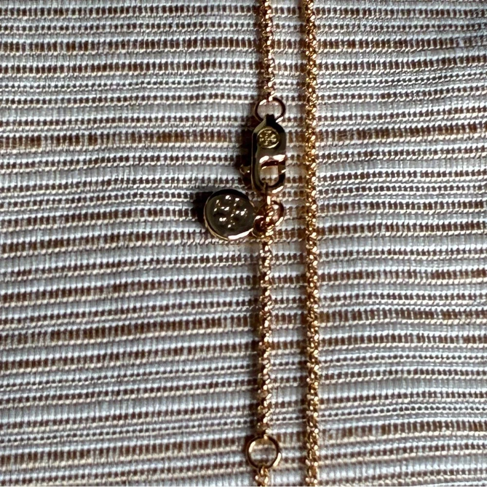 Tory Burch Gold Mother of Pearl Hexagon Pendant Necklace NWT
